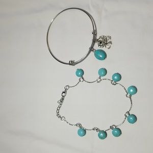 Turquoise and silver bracelet set
